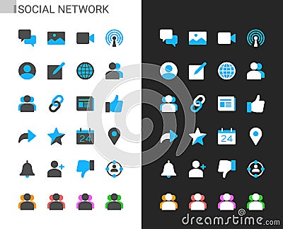 Social network icons light and dark theme Vector Illustration
