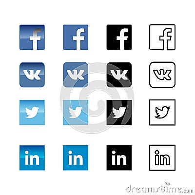 Social network icons and stickers set. Social media flat logo Editorial Stock Photo