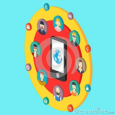 Social network illustration with avatars earth Vector Illustration