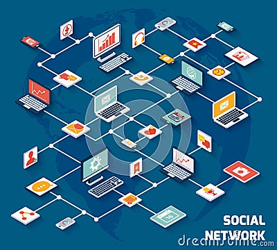 Social network isometric Vector Illustration