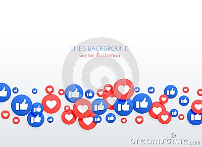 Social network like thumb up and heart icons background Vector Illustration