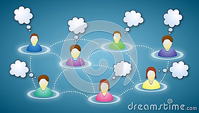 Social network members with text clouds Vector Illustration