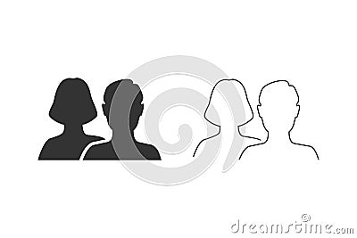 Social network notification line icon set. Friends girl and boy silhouette Vector Illustration