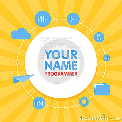 Social network programmer avatar. Place for your name. Template of the developer portfolio, banners, announcements, web Vector Illustration