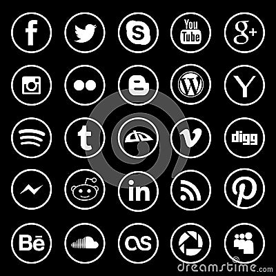 Social network rounded white buttons Vector Illustration