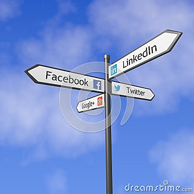 Social network signpost Cartoon Illustration