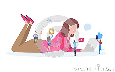 Social network, Social media, Online community, Chat, Message, news,website, User, Blogger. Flat cartoon illustration Cartoon Illustration