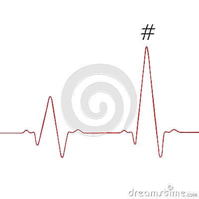 The social network stress. Heartbeat rhythm graph on a white background. Hashtag. Stock Photo