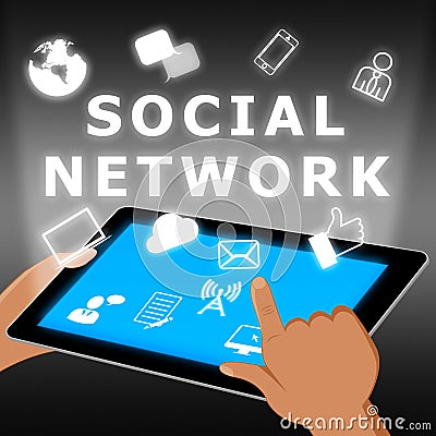 Social Network Tablet Shows Virtual Interactions 3d Illustration Stock Photo