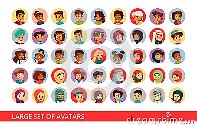 Social network user avatars cartoon illustration of people and children different nationality for chat profile icons Cartoon Illustration