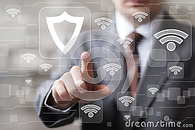 Social network Wifi business button shield security virus icon Stock Photo