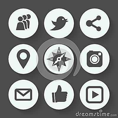 Social networks gray icon set, flat design. Vector illustration. Vector Illustration