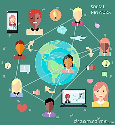 Social Networks Infographic Concept with Group of People Icons. Vector Illustration