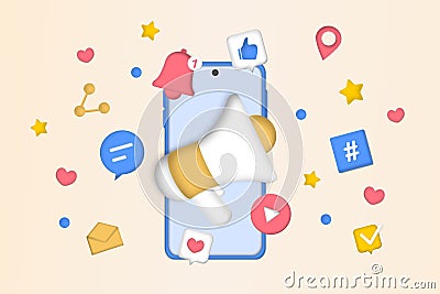 Social networks promotion. Social media marketing, digital promo campaign, Web analytics, SMM strategy, chatbot, video broadcast, Cartoon Illustration