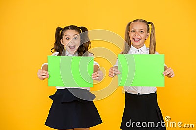 Social poster copy space. Socialization involves how children get along with each other. School socialization. Girls Stock Photo