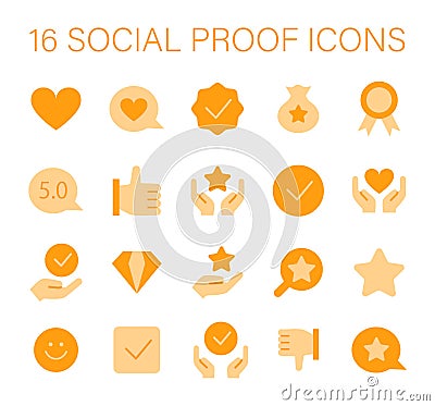 Social Proof concept icons set. Trust-building icons for credibility and reputation. Cartoon Illustration