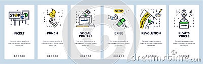 Social protest, revolution, demonstration, picket, political meeting. Mobile app screens, vector website banner template Vector Illustration