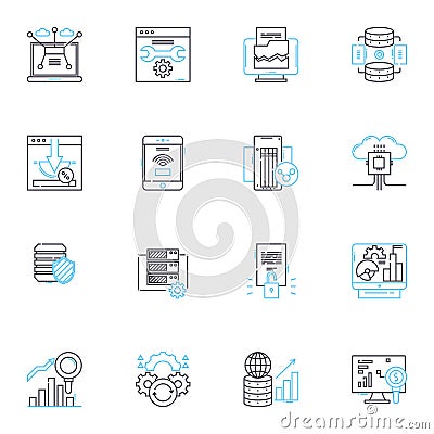 Social research linear icons set. Sampling, Analysis, Survey, Quantitative, Qualitative, Data, Demographics line vector Vector Illustration
