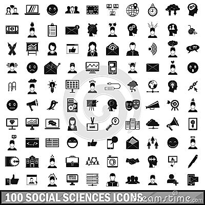 100 social sciences icons set, simple style Vector Illustration