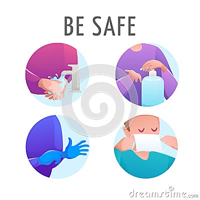 Social set icon flat design vector isolated. Virus prevention and protection. Vector Illustration