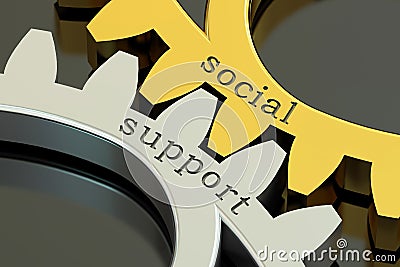 Social Support concept on the gearwheels, 3D rendering Stock Photo