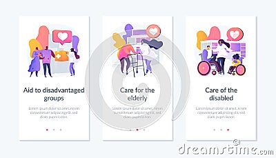 Social support for people in need app interface template. Vector Illustration