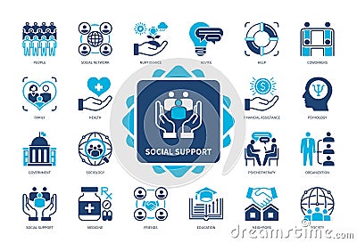 Social Support solid icon set Stock Photo