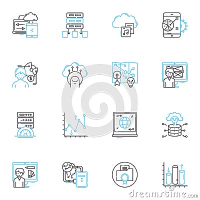 Social web linear icons set. Connect, Share, Nerk, Like, Tweet, Comment, Stream line vector and concept signs. Follow Vector Illustration