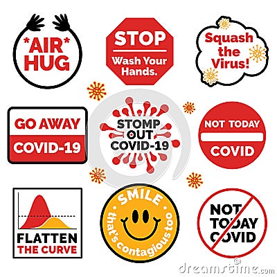 Beat The Virus Covid-19 Quarantine Vector Sticker Pack Vector Illustration