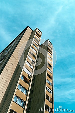 Socialist architecture example, tall residential skyscraper building Stock Photo