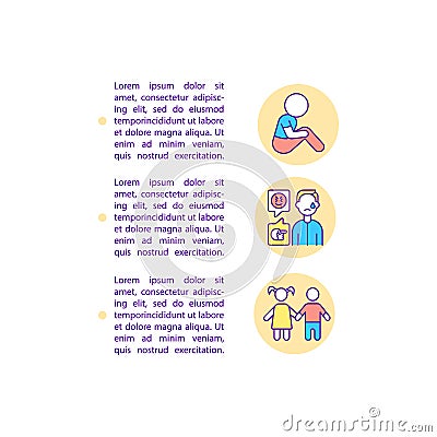 Socialization struggles concept line icons with text Vector Illustration