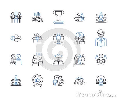 Socializing exercises line icons collection. Bonding, Mingling, Nerking, Interaction, Team-building, Icebreaker Vector Illustration