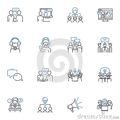 Socializing individuals line icons collection. Mingling, Nerking, Conversing, Bonding, Socializing, Minglers, Outgoing Vector Illustration