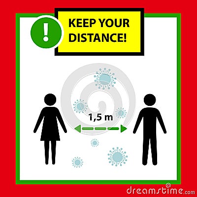 Socially Remote Poster, Keep a distance of 1.5 meters Vector Illustration