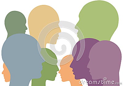 Society abstract concept with face silhouettes. Vector Illustration