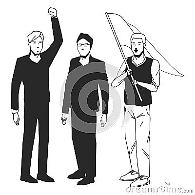 Socil ctivity public protest blck white Vector Illustration