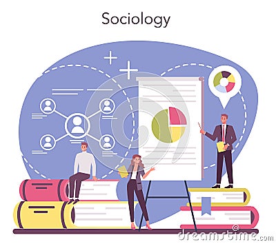 Sociologist concept. Scientist study of society, pattern of social Vector Illustration