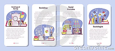 Sociologist mobile application banner set. Scientist study of society Vector Illustration