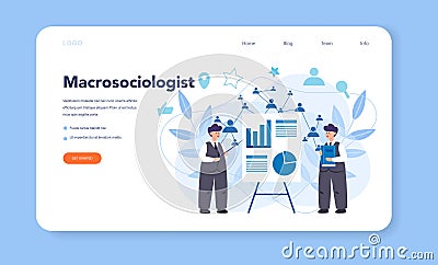 Sociologist web banner or landing page. Scientist study of society, Vector Illustration