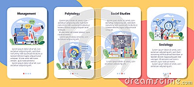 Sociology school subject mobile application banner set. Students Vector Illustration