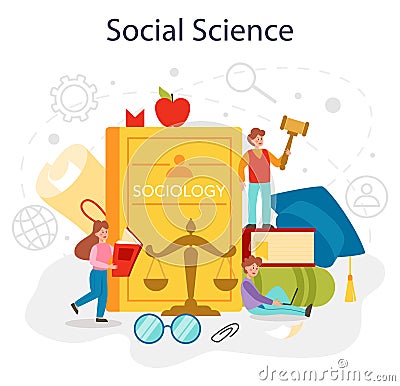 Sociology school subject. Students studying society, pattern Vector Illustration