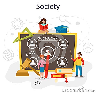 Sociology school subject. Students studying society, pattern Vector Illustration