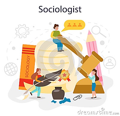 Sociology school subject. Students studying society, pattern Vector Illustration