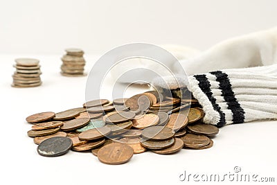 Sock Full of Pennies Stock Photo