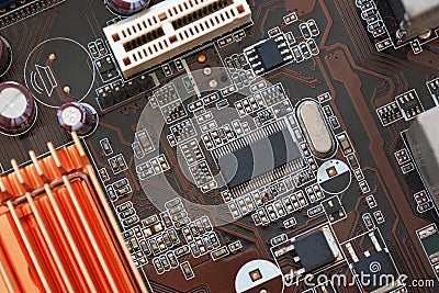 Socket electronics components on PC computer mainboard. Stock Photo