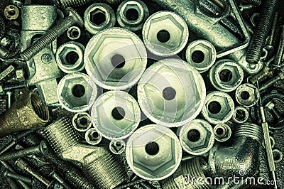 Socket wrench heads and bolts. Stock Photo