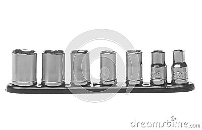 Sockets for Socket Wrench Macro Isolated Stock Photo