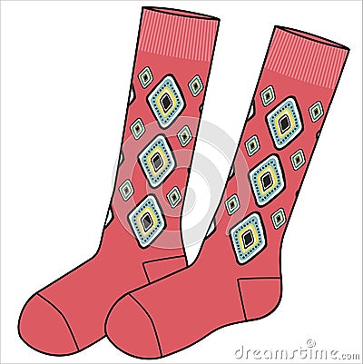 CALF LENGTH AZTEC PATTERN SOCKS Vector Illustration