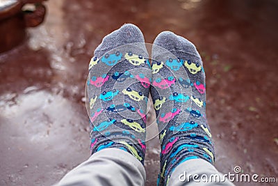 Socks with colorful small cars Stock Photo