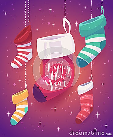 5 socks for gifts the new year Vector Illustration
